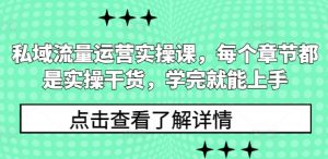 私域流量运营实操课，每个章节都是实操干货，学完就能上手-天娱网创