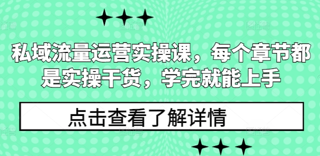 私域流量运营实操课，每个章节都是实操干货，学完就能上手-天娱网创