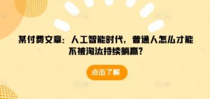 某付费文章：人工智能时代，普通人怎么才能不被淘汰持续躺赢?-天娱网创
