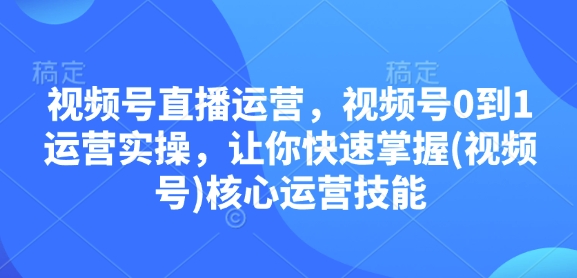 视频号直播运营，视频号0到1运营实操，让你快速掌握(视频号)核心运营技能-天娱网创