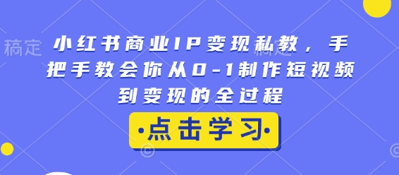 小红书商业IP变现私教,手把手教会你从0-1制作短视频到变现的全过程-天娱网创