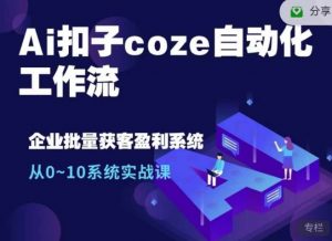 Ai扣子coze自动化工作流，从0~10系统实战课，10个人的工作量1个人完成-天娱网创