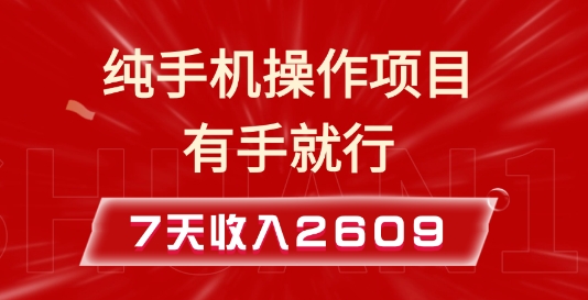 纯手机操作的小项目，有手就能做，7天收入2609+实操教程【揭秘】-天娱网创