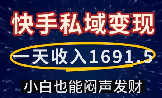 一天收入1691.5,快手私域变现,小白也能闷声发财-天娱网创