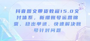 抖音图文带货教程15.0交付体系，新增账号运营锦囊、稳出单进、快速解决账号针对问题-天娱网创