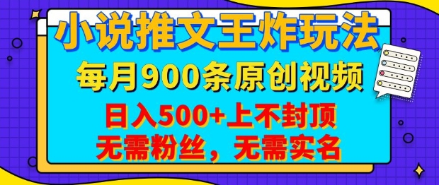 小说推文王炸玩法,一键代发,每月最多领900条原创视频,播放量收益日入5张,无需粉丝,无需实名【揭秘】-天娱网创