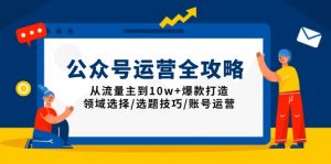 公众号运营全攻略：从流量主到10w+爆款打造，领域选择/选题技巧/账号运营-天娱网创