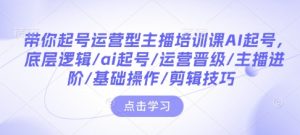 带你起号运营型主播培训课AI起号，底层逻辑/ai起号/运营晋级/主播进阶/基础操作/剪辑技巧-天娱网创