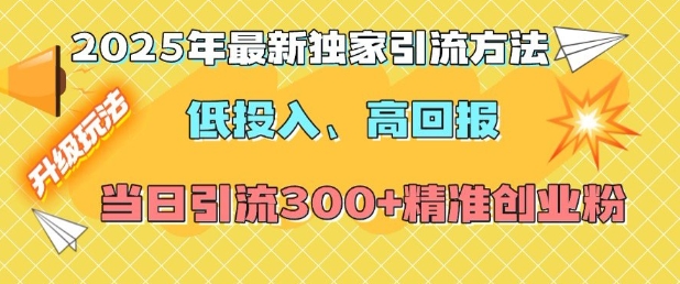 2025年最新独家引流方法，低投入高回报？当日引流300+精准创业粉-天娱网创