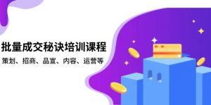批量成交秘诀培训课程，策划、招商、品宣、内容、运营等-天娱网创
