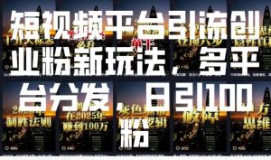短视频平台引流创业粉新玩法，多平台分发，日引100粉-天娱网创