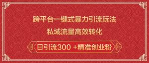 跨平台一键式暴力引流玩法，私域流量高效转化日引流300 +精准创业粉-天娱网创