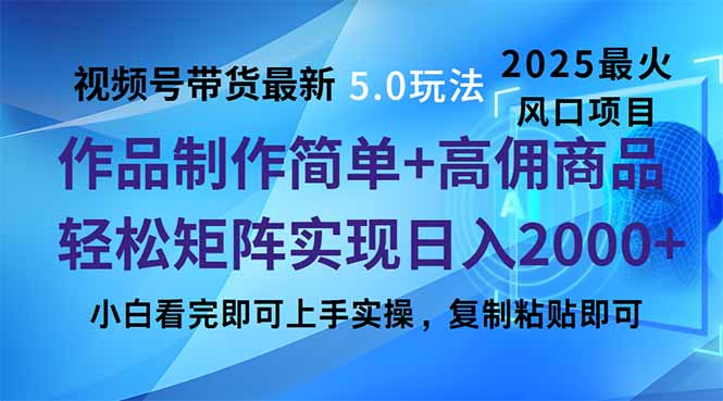 视频号带货最新5.0玩法，作品制作简单，当天起号，复制粘贴，轻松矩阵…-天娱网创