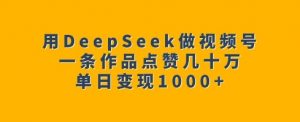 用DeepSeek做视频号，一条作品点赞几十万，单日变现1k-天娱网创