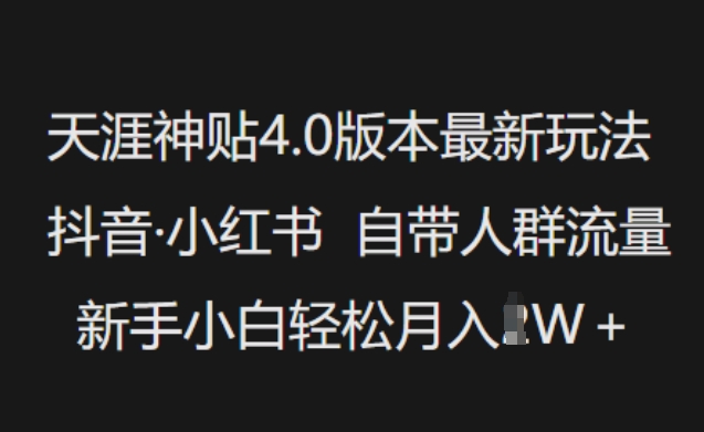 天涯神贴4.0版本最新玩法，抖音·小红书自带人群流量，新手小白轻松月入过W-天娱网创