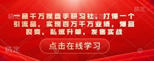 一品千万操盘手研习社，打爆一个引流品，实现百万千万业绩，爆品裂变，私域升单，发售实战-天娱网创