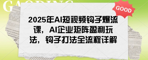 2025年AI短视频钩子爆流课，AI企业矩阵盈利玩法，钩子打法全流程详解-天娱网创