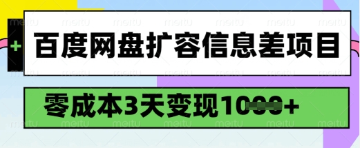 百度网盘扩容信息差项目,零成本,3天变现1k,详细实操流程-天娱网创