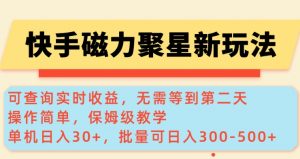 快手磁力新玩法，可查询实时收益，单机30+，批量可日入3到5张【揭秘】-天娱网创