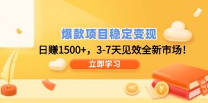 爆款项目稳定变现，日赚1500+，3-7天见效全新市场！-天娱网创
