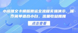 小说推文卡模版搬运全流程实操演示，操作简单适合小白，流量收益嘎嘎-天娱网创