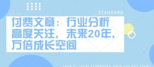 付费文章：行业分析 高度关注，未来20年，万倍成长空间-天娱网创