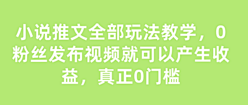 小说推文全部玩法教学，0粉丝发布视频就可以产生收益，真正0门槛-天娱网创