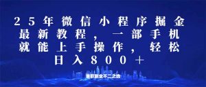 微信小程序25年掘金玩法，一部手机就能操作，稳定日入800+,适合所有人...-天娱网创