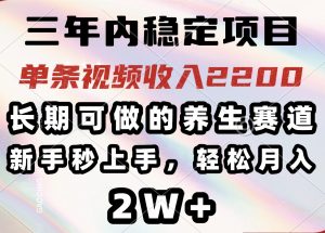 三年内稳定项目，长期可做的养生赛道，单条视频收入2200，新手秒上手，...-天娱网创