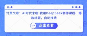 付费文章：AI时代来临！我用DeepSeek制作课程、爆款标题，自动挣钱-天娱网创