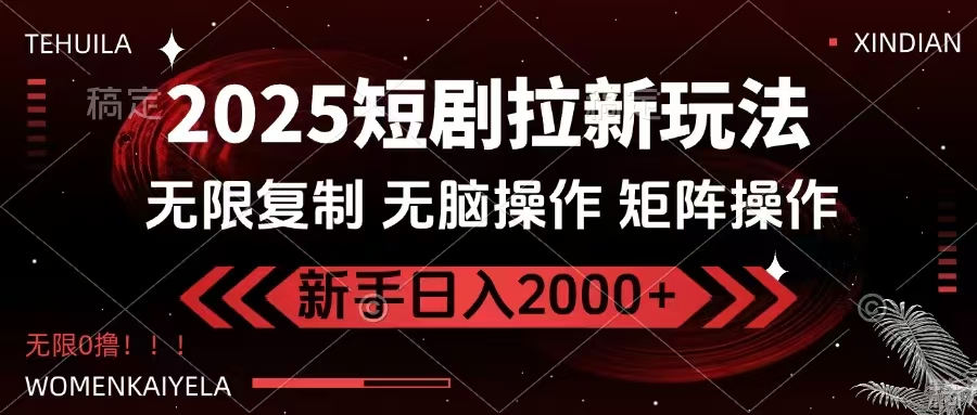 2025短剧拉新玩法，无需注册登录，无限0撸，无脑批量操作日入2000+-天娱网创