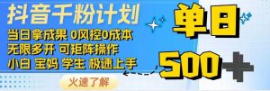 抖音千粉计划，日入500+，包落地，当日拿成果-天娱网创