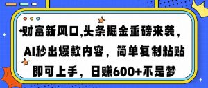 财富新风口,头条掘金重磅来袭AI秒出爆款内容简单复制粘贴即可上手，日...-天娱网创