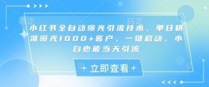 小红书全自动曝光引流技术，单日精准曝光1000+客户，一键启动，小白也能当天引流【揭秘】-天娱网创