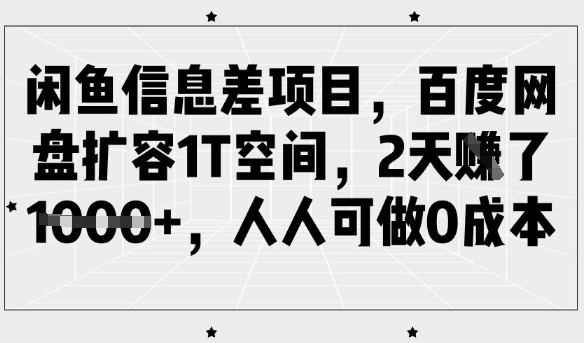 闲鱼信息差项目，百度网盘扩容1T空间，2天收益1k+，人人可做0成本-天娱网创