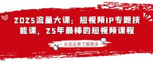 2025流量大课：短视频IP专题技能课，25年最棒的短视频课程-天娱网创