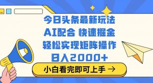今日头条最新玩法，思路简单，复制粘贴，轻松实现矩阵日入2000+-天娱网创