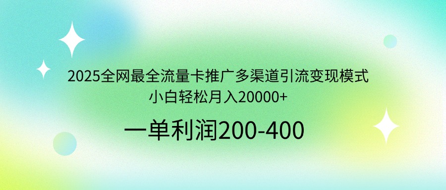 2025全网最全流量卡推广多渠道引流变现模式,小白轻松月入20000+-天娱网创
