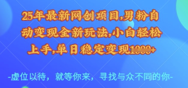 25年最新网创项目,男粉自动变现全新玩法,小白轻松上手,单日稳定变现多张【揭秘】-天娱网创