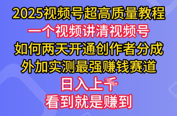2025视频号超高质量教程，两天开通创作者分成，外加实测最强挣钱赛道，日入多张-天娱网创