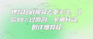 爆款短剧视频去重手法，让你99%过原创，亲测有效，附详细教程-天娱网创