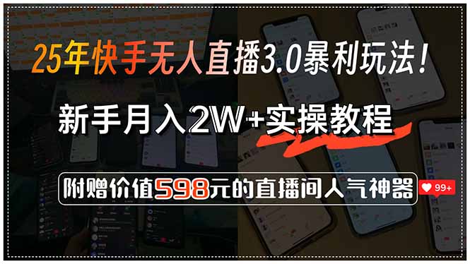 25年快手无人直播3.0暴利玩法!,新手月入2W+实操教程,附赠价值598元…-天娱网创