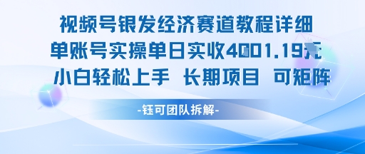 视频号银发经济赛道单账号实操单日实收1k+，小白轻松上手长期项目-天娱网创