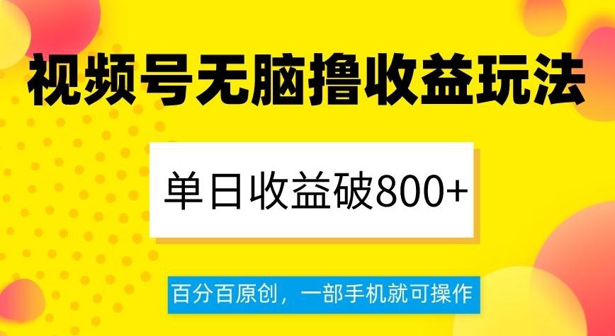 视频号无脑撸收益玩法，单日收益破800+，百分百原创，一部手机就可操作【揭秘】-天娱网创