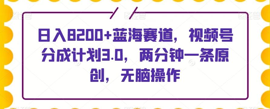 日入8200+蓝海赛道，视频号分成计划3.0，两分钟一条原创，无脑操作-天娱网创