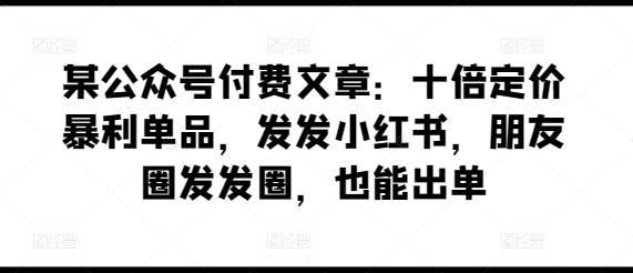 某公众号付费文章：十倍定价暴利单品，发发小红书，朋友圈发发圈，也能出单-天娱网创