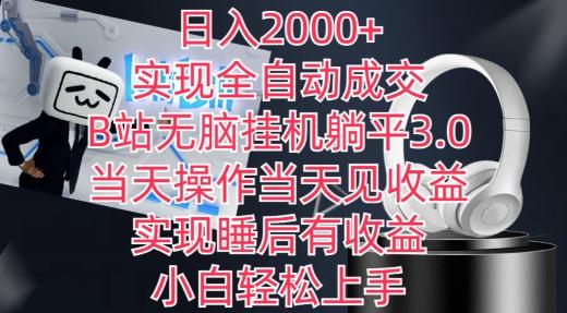日入2000+，实现全自动成交，B站无脑挂机躺平3.0，当天操作当天见收益，实现睡后有收益【揭秘】-天娱网创