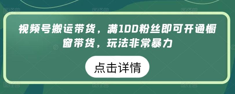 视频号搬运带货，满100粉丝即可开通橱窗带货，玩法非常暴力【揭秘】-天娱网创