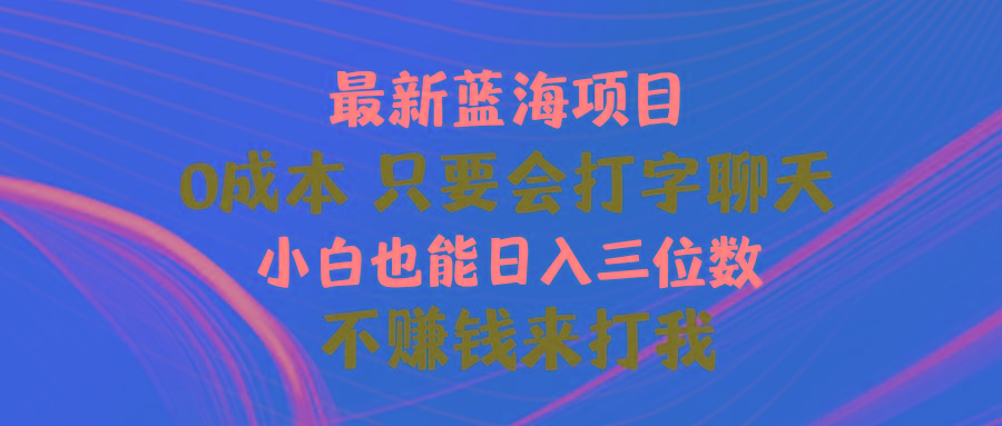最新蓝海项目 0成本 只要会打字聊天 小白也能日入三位数 不赚钱来打我-天娱网创