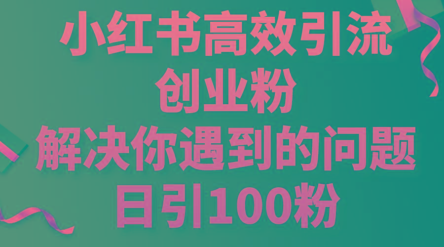 小红书高效引流创业粉，解决你遇到的问题，日引100粉-天娱网创